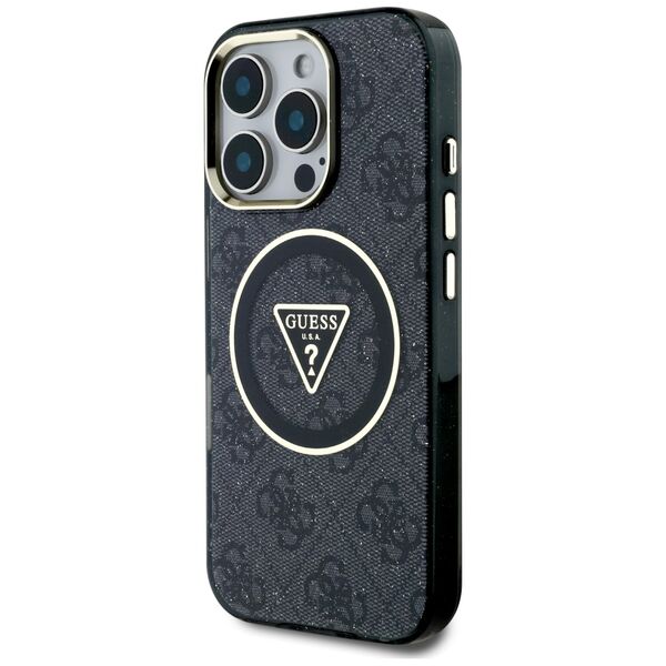 Θήκη Guess IML Metal Glitter 4G Circle Triangle MagSafe για iPhone 16 Pro Max μαύρο