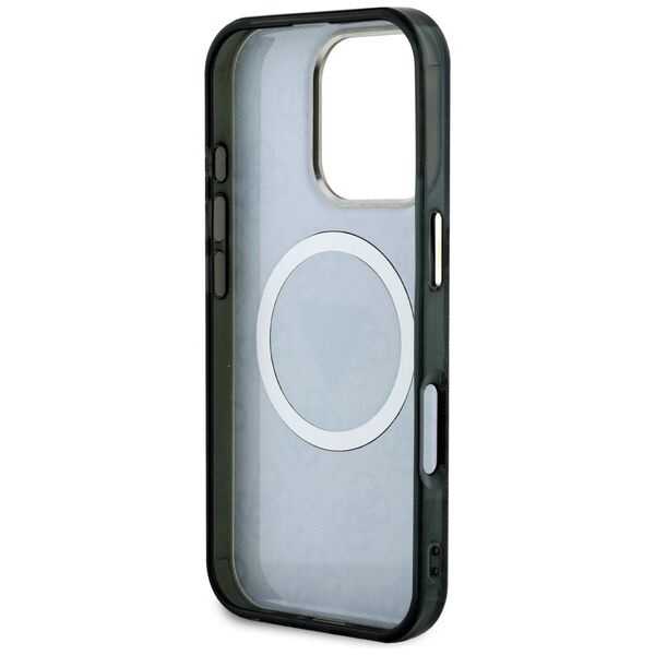 Θήκη Guess IML Metal Glitter 4G Circle Triangle MagSafe για iPhone 16 Pro μαύρο
