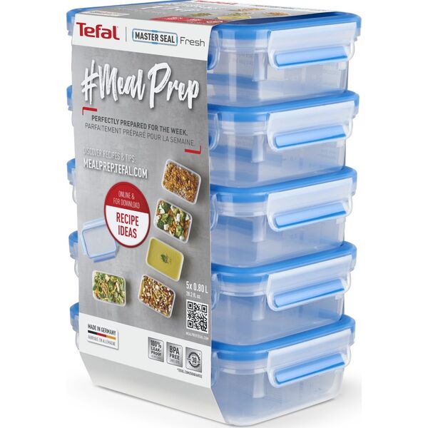 Tefal Tefal MasterSeal MealPrep laikymo dėžutės rinkinys, 5 x 0,8 L