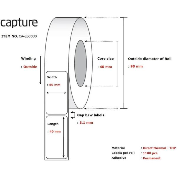 Capture CA-LB3080 ετικέτες για εκτύπωση Λευκό