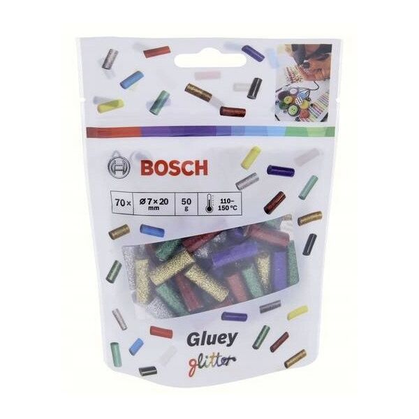 Ράβδοι θερμής κόλλας, εφέ γκλίτερ 70 τεμ. Bosch Gluey μπλε-πράσινο-κόκκινο-ασημί-χρυσό
