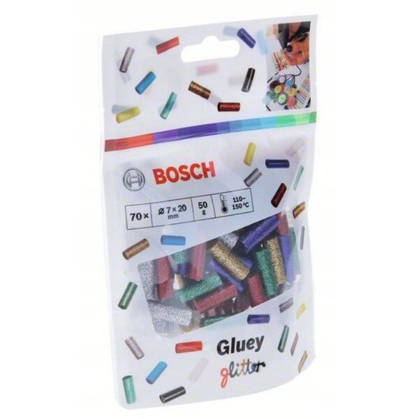 Ράβδοι θερμής κόλλας, εφέ γκλίτερ 70 τεμ. Bosch Gluey μπλε-πράσινο-κόκκινο-ασημί-χρυσό