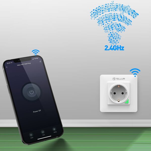 Έξυπνη Πρίζα Τοίχου WiFi Tellur 3000w, 16A, λευκό