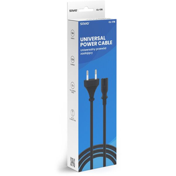 SAVIO CL-178 Kabel zasilający 2pin, 5m