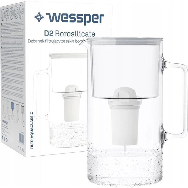 Dzbanek filtrujący Wessper Wessper AquaClassic Crystalline 3,3L Szary szklany dzbanek filtrujący