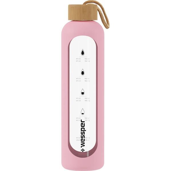 Wessper Wessper B1 Borosilicate 500 ml Szklana butelka na wodę z miarką motywacyjną z różowym etui