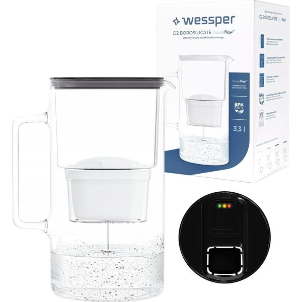 Dzbanek filtrujący Wessper Wessper FutureFlow AquaMax Czarny dzbanek filtrujący z licznikiem 3,3l