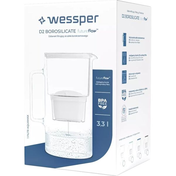 Dzbanek filtrujący Wessper Wessper FutureFlow AquaMax Czarny dzbanek filtrujący z licznikiem 3,3l