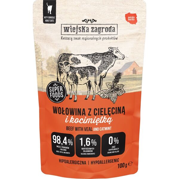 Karma mokra dla kota Wołowina z cielęciną i kocimiętką (dorosły) 100g