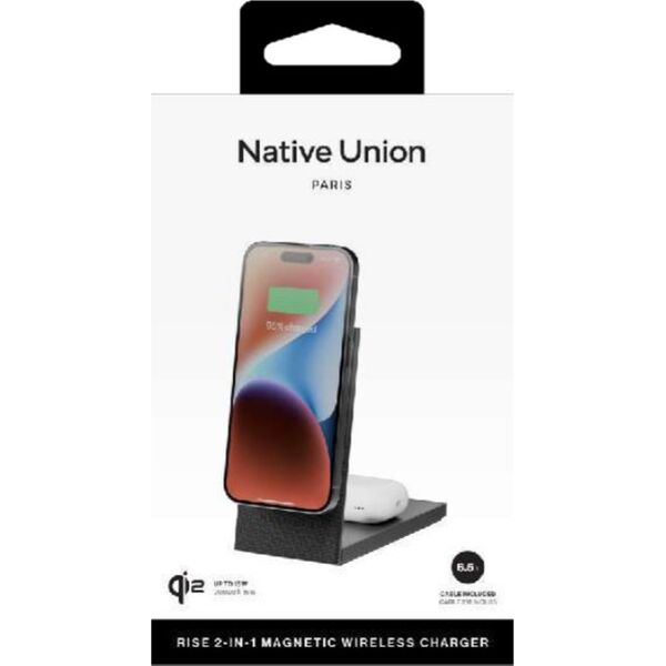Native Union Rise 2-in-1 Qi2 ασύρματος φορτιστής, μαύρο