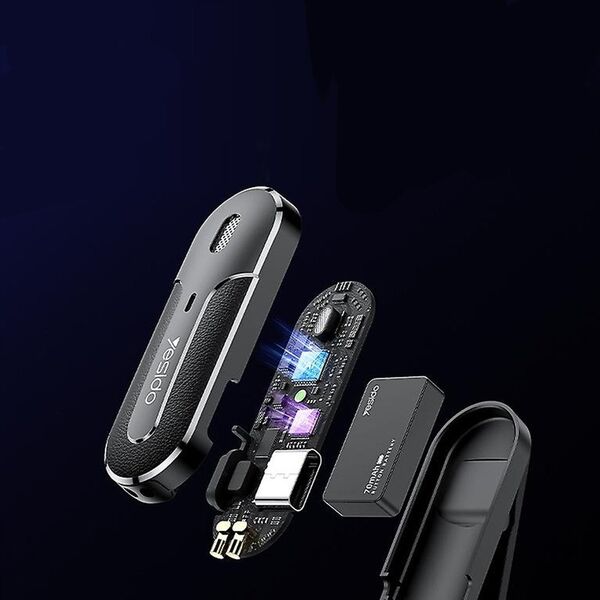 yesido KR16 MEMS Μικρόφωνο 2τμχ. με Κλιπ Lightning, Ασύρματο 2.4GHz, ΜΑΥΡΟ