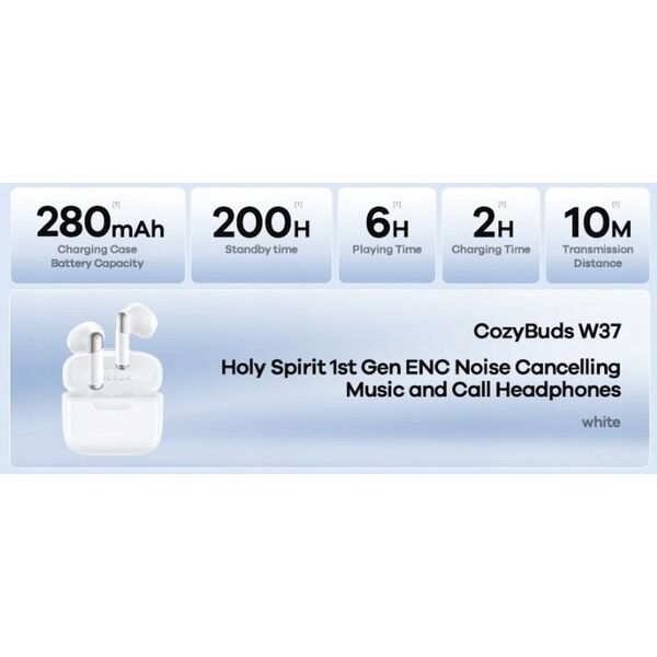 Ακουστικά Bluetooth REMAX TWS W37 WHITE ENC BT 5.4