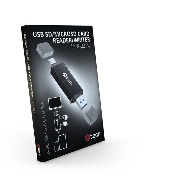 C-TECH αναγνώστης καρτών UCR-02-AL, USB 3.0 TYPE A/ TYPE C, SD/micro SD