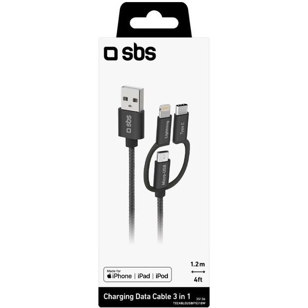 Καλώδιο SBS USB σε Micro-USB (Lightning/USB-C) 1.2m λευκό