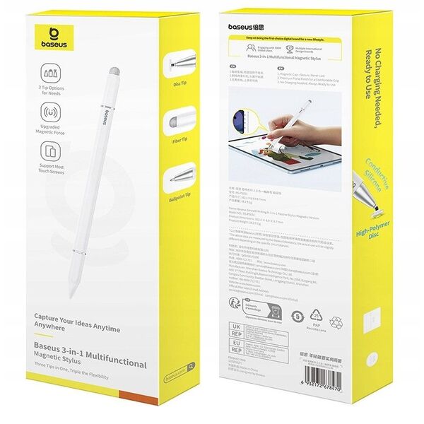 Στυλό Baseus Smooth Writing III 3w1 παθητική γραφίδα - μαγνητική έκδοση - λευκό