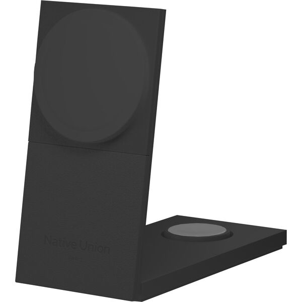 Native Union Rise 3-in-1 INT Qi2 Wireless Charger - ασύρματος φορτιστής Qi2 15W για τρεις συσκευές συμβατός με MagSafe, περιλαμβάνει αντάπτορα και βύσματα ΕΕ και ΗΒ (μαύρο)
