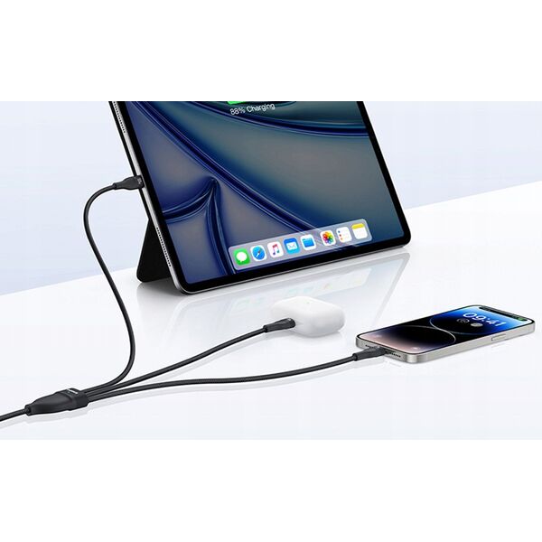 Καλώδιο 3 σε 1 BASEUS Flash Series 3 100W USB-C - USB-C+USB-C+Lightning 1,5m + 3 x 0,25 m - μαύρο