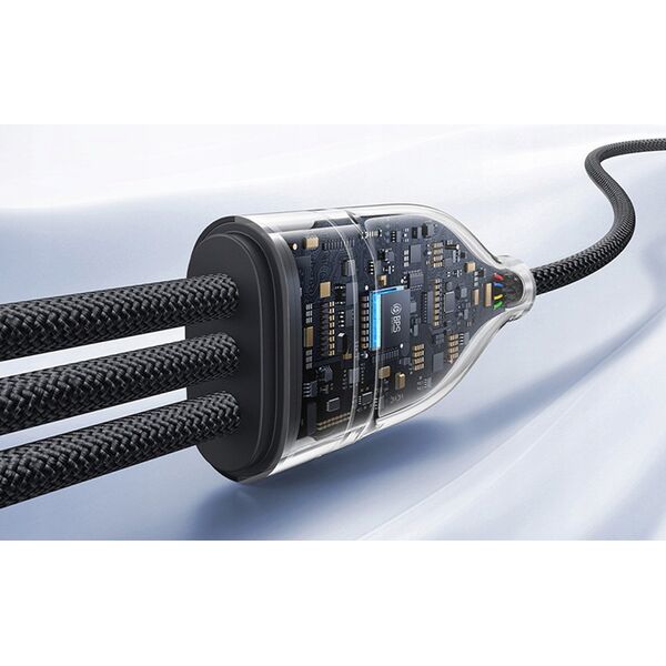 Καλώδιο 3 σε 1 BASEUS Flash Series 3 100W USB-C - USB-C+USB-C+Lightning 1,5m + 3 x 0,25 m - μαύρο