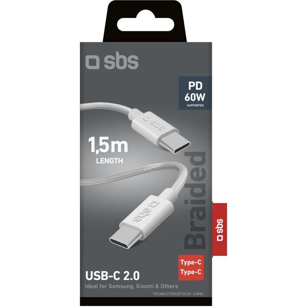 Καλώδιο SBS TECABLETISSUETCC2G 2 x USB-C 2m 60W με Power Delivery - γκρι