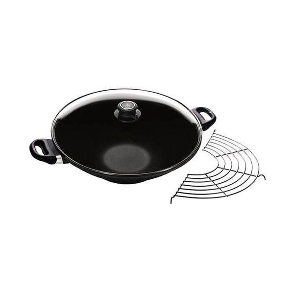 Σκεύος wok Swiss Diamond 36 cm με καπάκι και σχάρα, επαγωγή Μαύρο