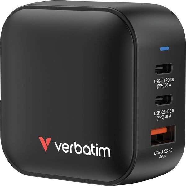 Verbatim, Φορτιστής GaN USB 3.0, USB C, γκρι, 70W, εναλλάξιμες άκρες C,G,A