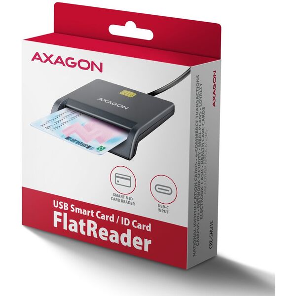 AXAGON CRE-SM3TC, USB-C FlatReader αναγνώστης καρτών ταυτότητας, καλώδιο 1.2 m