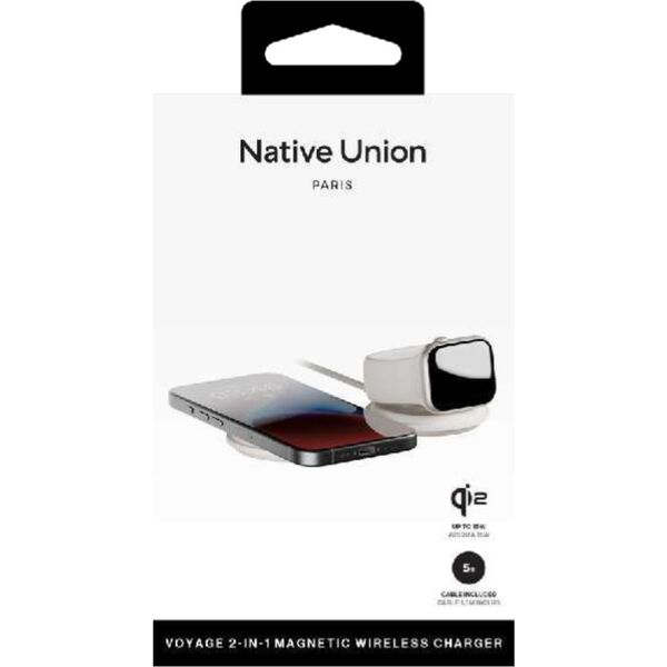 Native Union Voyage 2-in-1 Qi2 Wireless Charger - ασύρματος φορτιστής ταξιδιού Qi2 15W για δύο συσκευές συμβατός με MagSafe (sandstone)