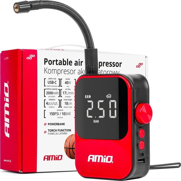 Kompresor samochodowy AMiO Kompresor samochodowy bezprzewodowy pompka elektryczna rowerowa powerbank 40w acomp-20 amio-03690