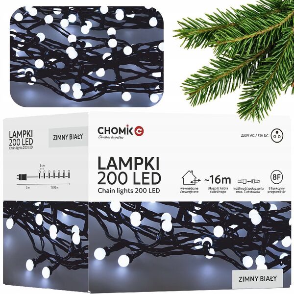 ExtraLink | Λαμπάκια LED | μπάλες 200L ψυχρό λευκό, μήκ. 3 + 16 μ