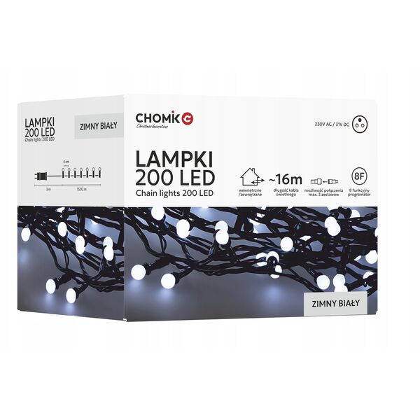 ExtraLink | Λαμπάκια LED | μπάλες 200L ψυχρό λευκό, μήκ. 3 + 16 μ