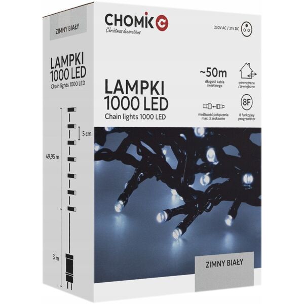 Extralink | Λαμπάκια LED | 1000L ψυχρό λευκό, μήκ. 3 + 50 μ εσωτ/εξωτ
