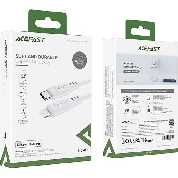 Kabel USB Acefast USB-C - Lightning 1.2 m Biały (6974316280811)