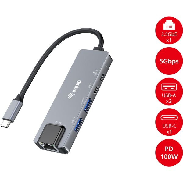 Equip 133496 σταθμός σύνδεσης Ενσύρματο USB 3.2 Gen 1 (3.1 Gen 1) Type-C Γκρι