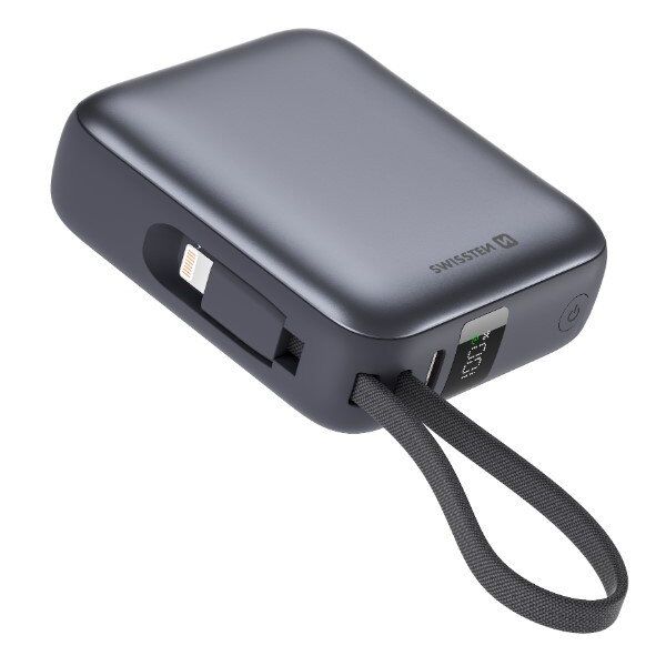 Swissten Power Bank 10000 mAh με ενσωματωμένα καλώδια USB-C και Lightning