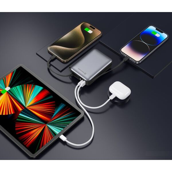 Swissten Power Bank 20000 mAh με ενσωματωμένα καλώδια USB-C και Lightning
