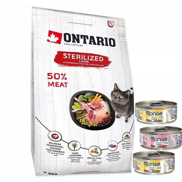 ONTARIO Γάτα Στειρωμένη αρνί 2kg (Για στειρωμένες με αρνί)