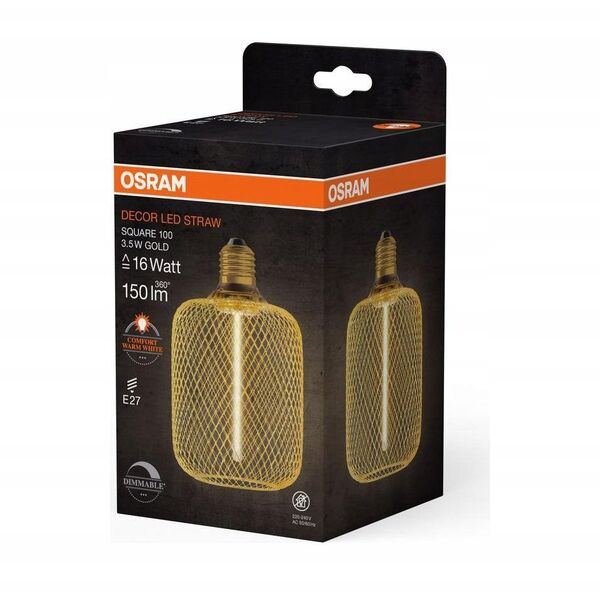 Διακοσμητικός λαμπτήρας LED OSRAM DECO, E27 SQ100GD, 3.5 W, 1800K, 150 lm, NON-DIM, χρυσό χρώμα