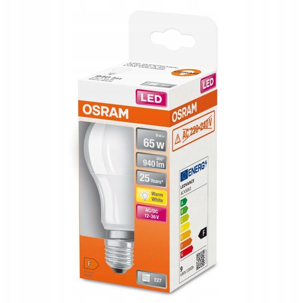 BULB LED E27 A65 9W 827 12-36V