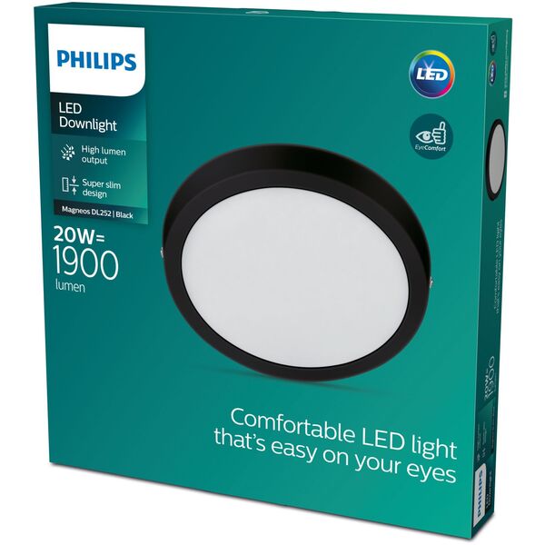 Επιφάνεια LED πάνελ PHILIPS MAGNEOS, 20W, 2700K, 1900lm, στρογγυλό σχήμα, μαύρο χρώμα, o26.8xh2.8cm