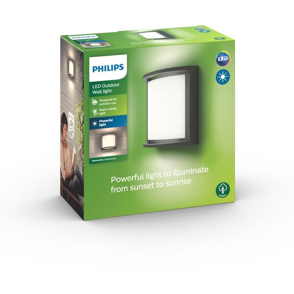 Φωτιστικό τοίχου LED εξωτερικού χώρου PHILIPS SAMONDRA, IP44, 2700 K, 12 W, 1200 lm, ανθρακί.