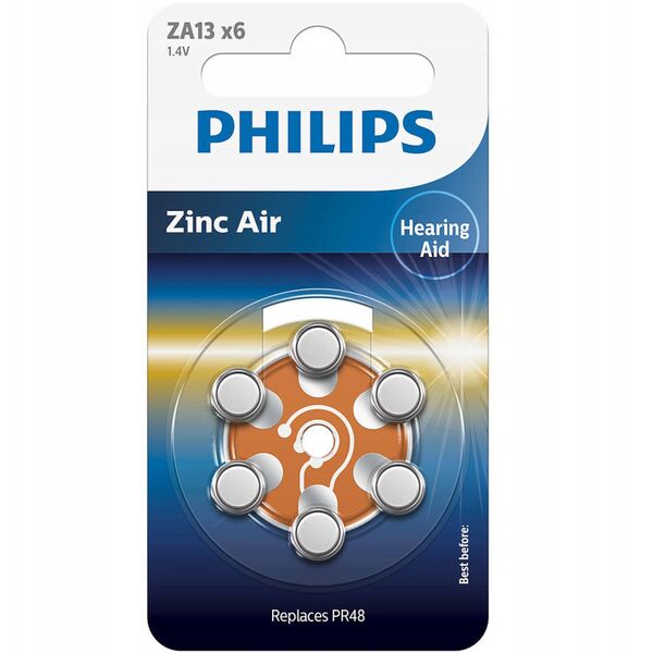 1x6 Philips Ψευδάργυρος-Αέρας PR48 / 13 Μπαταρία Ακουστικών