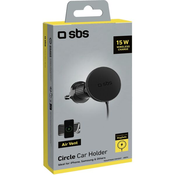 Βάση για smartphone με επαγωγικό φορτιστή SBS TESUPPMAG15WVENT συμβατή με MagSafe - μαύρο