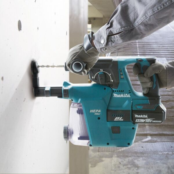 Młotowiertarka Makita Makita cordless combi hammer DHR243RTJW, 18Volt, rotary hammer (blue / black, MAKPAC size 4, 2x Li-Ion batteries 5.0 Ah, dust extraction DX07)