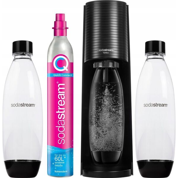 Saturator Sodastream Terra + 2 butelki + gaz Czarny + syrop Pepsi, Pepsi Zero, Pepsi Lime, 7Up