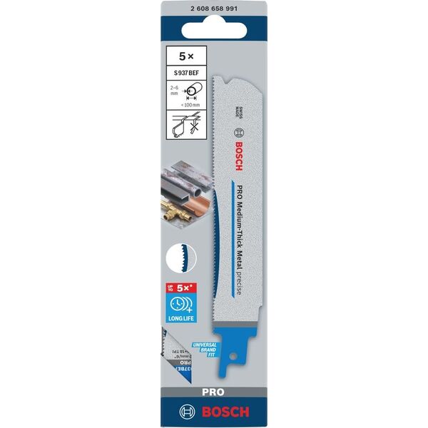 BOSCH BRZESZCZOT DO PIŁY SZABLASTEJ PRO MEDIUM-THICK METAL PRECISE S937BEF 1,1 x 25 x 150mm /5szt.