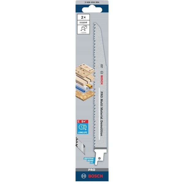 BOSCH BRZESZCZOT DO PIŁY SZABLASTEJ PRO MULTI MATERIAL DEMOLITION S1110VF 1,6 x 22 x 225mm /2szt.