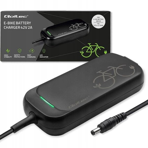 Ładowarka Qoltec do roweru skutera elektrycznego 36V | 42V | 2A | 5.5*2.1 | wodoodporna + kabel zasilający