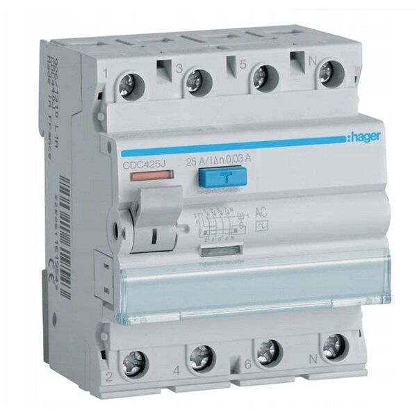 Διακόπτης διαρροής Polot Hager 3 ΦΑΣ. 25A 30MA AC (CD426J) CDC425J