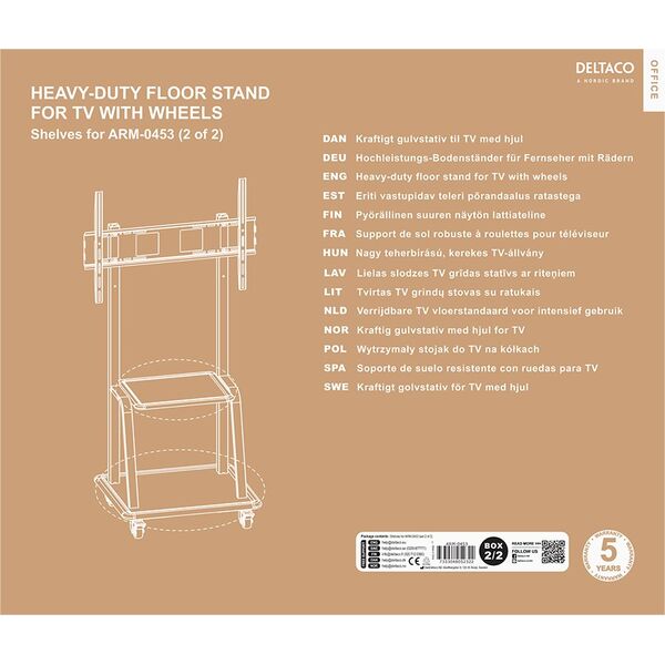 Deltaco ARM-0453, Βίδες, 150 kg, 94 cm (37"), 177.8 cm (70"), 800 x 600 mm, Μαύρο