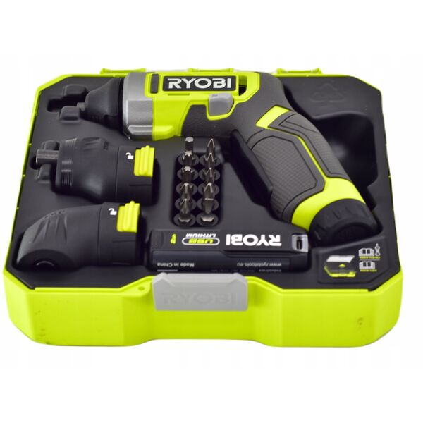 Κατσαβίδι χωρίς καλώδιο RYOBI RSD4-120TA2, 4.0 V, 2.0 Ah Li-ion, 5 Nm, με εξαρτήματα για βίδωμα σε γωνίες